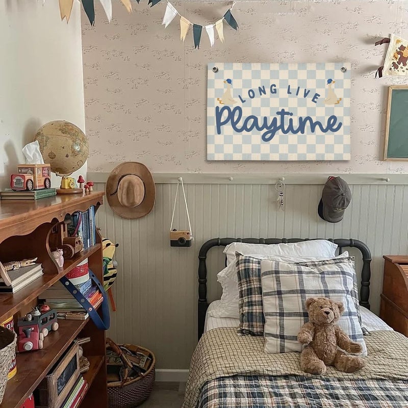 ShowDraven Playroom Wall Decor, Kids Toddler Boy Playroom Silly Goose Decor Hanging Linen Banner,Play Room Wall Decor for Kids Boys Nursery, 20x30 Inch - Image 2